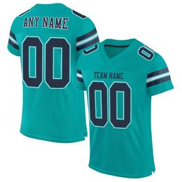 Custom Aqua Navy-White Mesh Authentic Football Jersey 54345