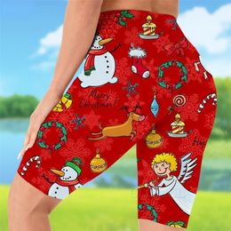 Retro Christmas Snowman High Waist Leggings Printed Shorts Women Sexy Gym Sweatpants for Women Biker Shorts W220616