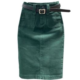 denim skirt women summer casual high waist pacakge hip split knee length ol jeans 220322
