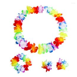 Decorative Flowers & Wreaths Hawaii Flower Wreath Artificial Floral Necklace Wristband Headband Set Christmas Year Festival Wedding Party