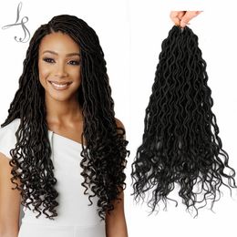 18'' Goddess Faux Locs Curly Hair Ends Short Wavy Synthetic Hair Extensions Braids 70g/pcs wave crochet hair with curly LS12