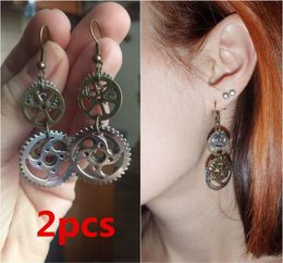 Delysia King 2Pcs Women Fashion Steampunk Jewellery Antique Bronze Gear Pendants Earrings