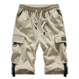 Mens Large Size Shorts Streetwear Black Summer Cotton Side Pocket Breeches Male Elastic Waist Band Casual Cargo Shorts Men 220622