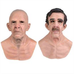 Latex Mask Bald Old Man Woman Full Head Halloween Realistic Funny Scary Adult Rubber Elder Costume Party Cosplay Decor Prop New L220530