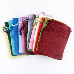 wholesale burlap gift bags Canada - 50pcs Gift Bag warp Vintage Style Natural Burlap Linen Jewelry Travel Storage Pouch Mini Candy Jute Packing Bags christmas box FY4890