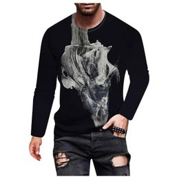 Men's T-Shirts Bloody Skull Hand Pattern Printed T-shirt Men Street Style Trendy Long Sleeve Casual Round Neck Oversize Sports Male Tees