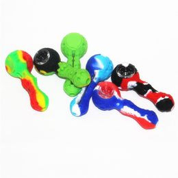Silicone Spoon Hand Herb Pipe 4.0inches Colourful Tobacco Pipes Oil Dab Rig with Metal Screen Philtre Glass Bowl