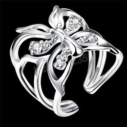 Charm 925 Silver color Crystal butterfly Ring For Women adjustable Fashion Retro Wedding Party Gift high quality Jewelry