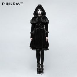 PUNK RAVE Fashion Gothic Lolita Women Jacket Winter Punk Gorgeous Christmas Long Coat Casual Hooded Witch Cosplay Long Jacket 201019