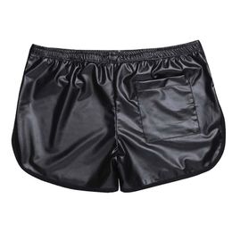 Faux Leather Boxer Summer WetLook Fitness Sports Casual Short Male Gym Pants Men Loose Shorts Streetwear 220524