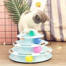 Cat Toys Cute Turntable Track Interactive Toy 4 Layer Tower Ball Pet Kitten Young Toy Intelligence Training Cat Accessories 220510