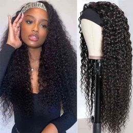 Hair Wigs Deep Wave Headband Human for Women Brazilian Natural with Adjustable Bands Easy to Wear 220722