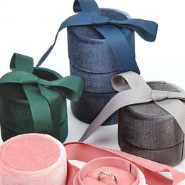 -Schmuckschachtel zarte handgefertigte Vintage Velvet Anhänger Halskette Ohrringe Schachteln Geschenk rosa Band Aufbewahrung Ringboxen Verpackung Großhandel
