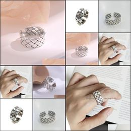 Band Rings Jewelry Antique Sier Fashion Retro Wide Woven Mesh Adjustable Ring Fine For Women Party Gift Drop Delivery 2021 36Hud