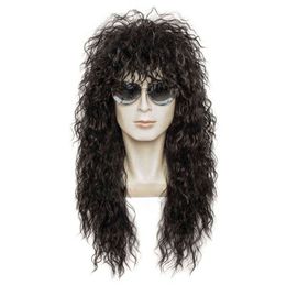 Gres Wig Black Long Curly Male Synthetic Cosplay s Puffy High Temperature Fibre for Men 220622