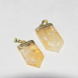 Pendant Necklaces Natural Yellow Crystal Quartz Stone For Women Shield 2022 Charms Gold Bezel Aura Citrines Gem Jewelry Accessories