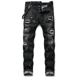 QNPQYX 2022 Nuovi jeans streetwear pantaloni casual europei e americani da uomo moto hip-hop denim jeans lavati con fori strappati pantaloncini DSQ