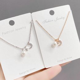 Pendant Necklaces Trendy Simple Sweet Shiny Zircon Pearl Bead Star Moon Necklace For Women Temperament Elegant Jewellery Gift Clavicle ChainPe