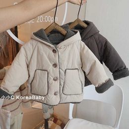 Clothing Sets Solid Simple Warm Thicken Jacke Korean Winter Infant Girls Hooded Coat Sides Wear Boys Jacket Thick Cotton Outfits Clothe