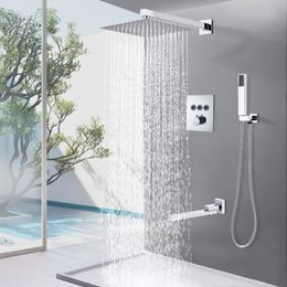 Thermostatic Shower Faucet Chrome Concealed Install Bathroom Faucets Wall Shower Rainfall Big Size Head Shower Mixer Tap