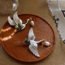 Pins Brooches Morkopela Fresh Water Pearls Cranes Enamel Pin Vintage Bird Charm For Women Luxury Jewellery Gift Seau22