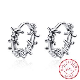 hoop earring wires UK - Clip-on & Screw Back Sterling Silver Hoop Earring Barbed Wire Ear Cuff Clip On S925 Earrings Gift For Women Girl Teen JewelryClip-on