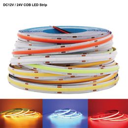 Strips 5m DC12V 24V COB FOB 384Leds/m Led Flexible Strip Red Green Blue White Lighting Tape For Decor RGB StripLED StripsLED