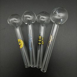 Glass Oil Burner Pipe Tobacco Clear Colourful 4 Patterns Ball OD 25mm 30mm Thick Water Handle Pipes Smoking Nail Tube