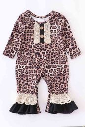 Girlymax Sibling Baby Girls Leopard Lace Ruffles Dress Knee Length Romper Milk Silk Kids Clothing