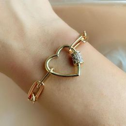 Fashion Heart-shaped Spiral Buckle Pendant Bracelet Female Gold-color Chain Wild Bangle Couple Pulseira Gifts Jewellery Steampunk Inte22