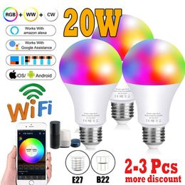 5W-20W Smart Light Bulb RGB Dimmable Colour Changing Work with Alexa/Google Home Wifi Bluetooth APP or Remote Control