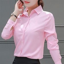 Womens Blouses Cotton Tops and Blouses Casual Long Sleeve Ladies Shirts Pink/White Blusas Plus Size XXXL/5XL Blusa Feminina Tops 210326