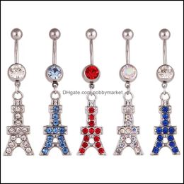 Navel Bell Button Rings Body Jewellery France Eiffel Tower Flower Belly Ring Surgical Steel Cute Piercing Bk Drop Delivery 2021 3Ntx2