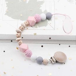 Pacifiers# Personalized Name Custom Baby Pacifier Clips Beech Beads Handmade Silicone Chains Toddler Teether Teething ChainPacifiers#