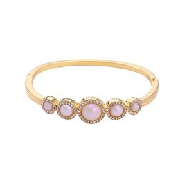 Bangle Bulk Price Round Pink Acrylic Stone Cuff Stylish Fashion Gold-Color Buckle Opening Bracelet On WinterBangle