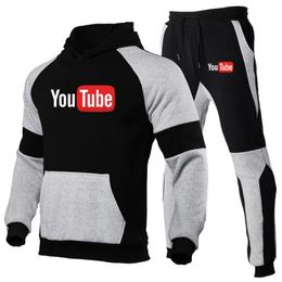 Men's Tracksuits YouTube 2022 Men's Sweatpants Set Tracksuit Hooded Sweatshirt Pants Pullover Hoodies Sportwear Casual Clothes 2 Pieces