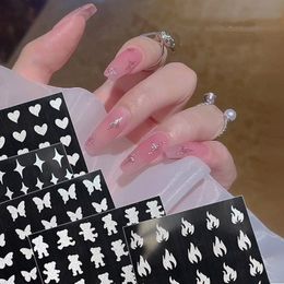 3D Self-Adhesive Shiny Nail Stickers & Decals Diamond Super Flashing Silver Heart Bear Butterfly Star Flame Stars Nail Embossed Patch Nail-Art Manicure DIY ZL0685