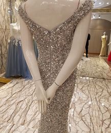 Vestidos Luxury Silver Mermaid Evening Formal Dress 2022 Sexy Bling Sequins Crystal Long Party Prom Gown Robe De Soiree Vestido De229o