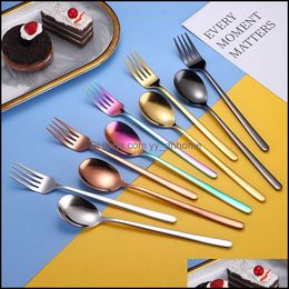 Spoons Flatware Kitchen Dining Bar Home Garden Korean Stainless Steel Dinner Fork Spoon Bk 5 Colours Drop Delivery 2021 Xjf6F