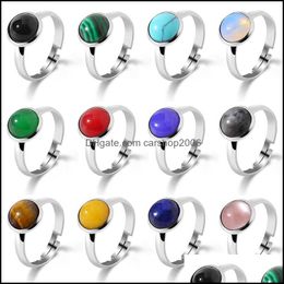 Solitaire Ring Rings Jewellery Trendy 10Mm Natural Stone Adjustable Open Round Charm Couple Friendship Gift For Women Men Drop Delivery 2021 R