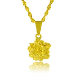 Pendant Necklaces Gold Rose Petals 24k Color Jewelry Pendants Statement For Women Chain Long Necklace JP175