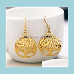 Earrings Necklace Jewellery Sets Promotional Price Women Hollowing Tree Life Disc Pendant And Set Plated Golden Siery Drop Delivery 2021 Nce