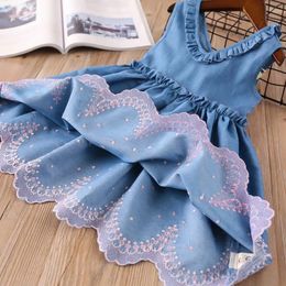 2019 Baby girls V-Neck dress children Ruffle Denim princess summer Fashion boutique Kids Clothing