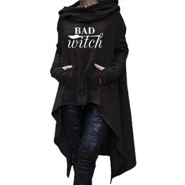 Women hoodies Long Irregular bad witch Tops Kawaii Femmes Sweatshirts Pattern Funny Cotton Cropped Oversize Hoodies dress 210803