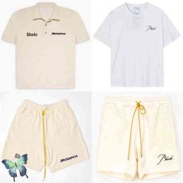 Designer t Shirt Arrival Khaki White Embroidery Men T-shirt Set Shorts Suit