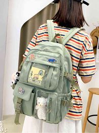 School Bags Nylon Women Backpack Kawaii Multi Pockets Waterproof Bookbag Large Capacity Rucksack Cute Student New Fashion 220802