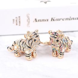 Keychains Tiger Pendant Charm Rhinestone Crystal Keyring Key Chain For Handbag Purse Metal Creative Hanger Emel22