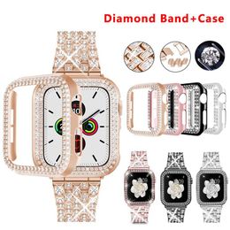 For Apple watch Cases and bands Stainless Steel Strap Bracelet Bling Case Compatible with iwatch Series 8 7 6 5 4 3 SE Jewelry Diamond Band Cover