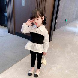 Toddler Girls Dress Patchwork Sweatshirt Pants Girl Clothes Casual Style Girls Tracksuit Spring Autumn Children's Suits 210412