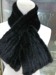 Women's Real Mink Fur Scarf Winter Warm Neckerchief Fishtail Black